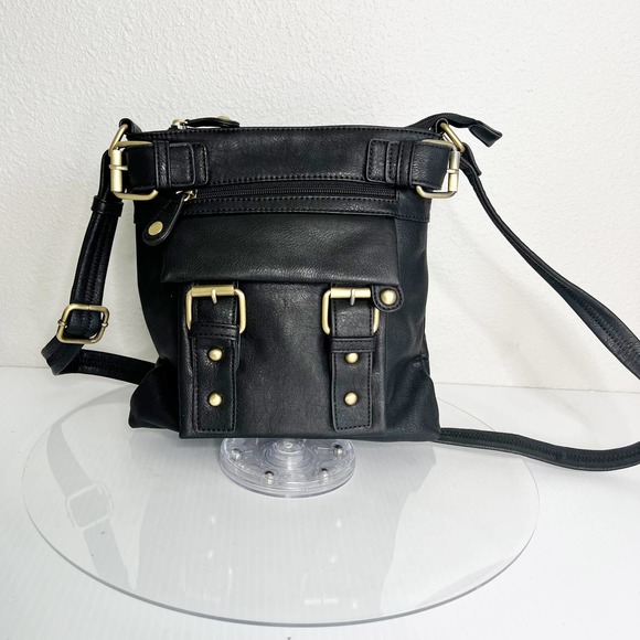 Black Zip Top Adjustable Crossbody Strap Shoulder Bag - Picture 1 of 9